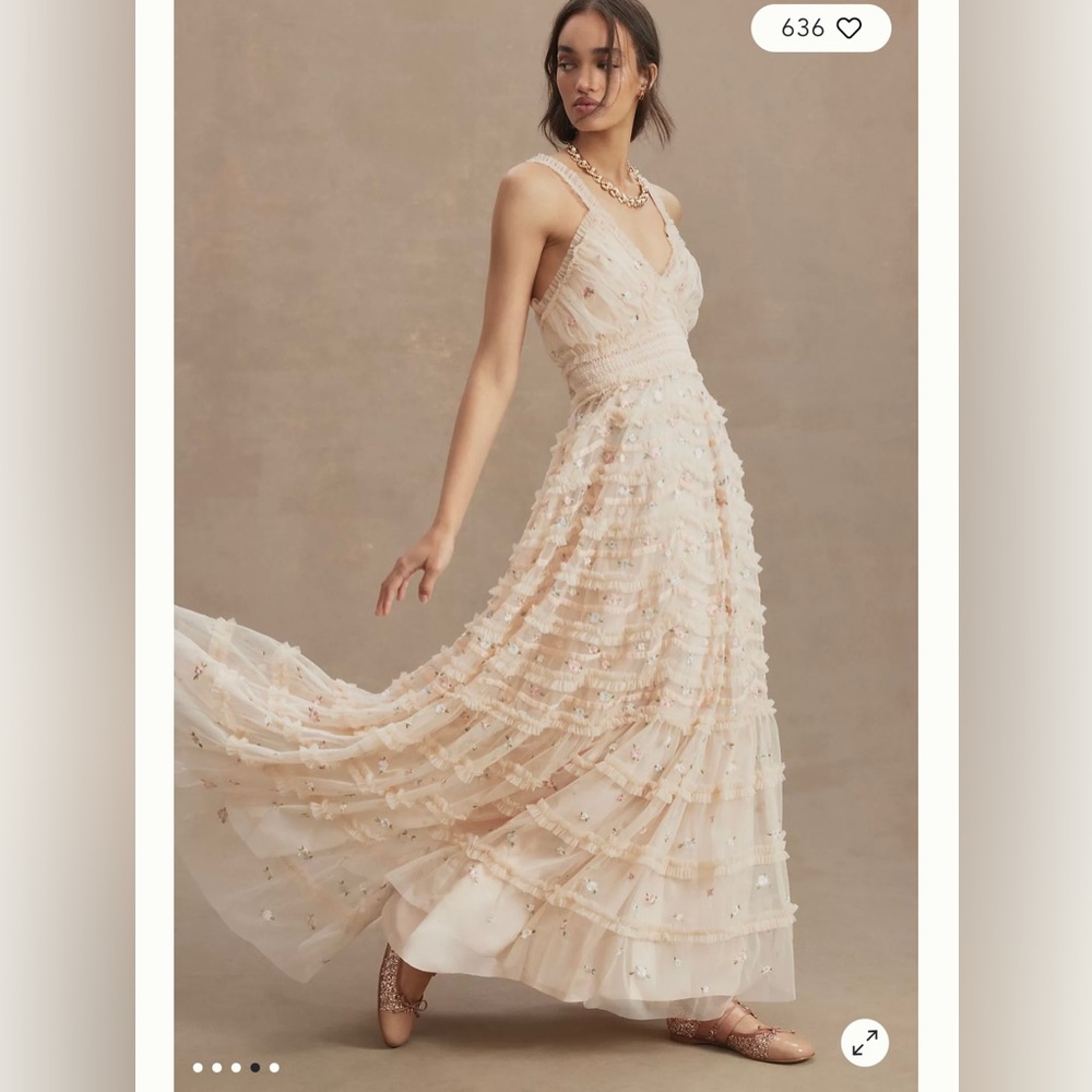 NWT Mac Duggal Anthropologie Ruffled Embroidered Gown